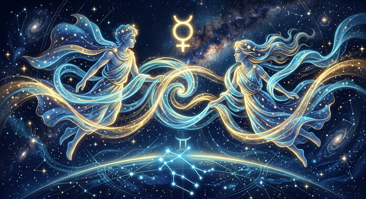アセンダント双子座を象徴する双子と水星のイラスト