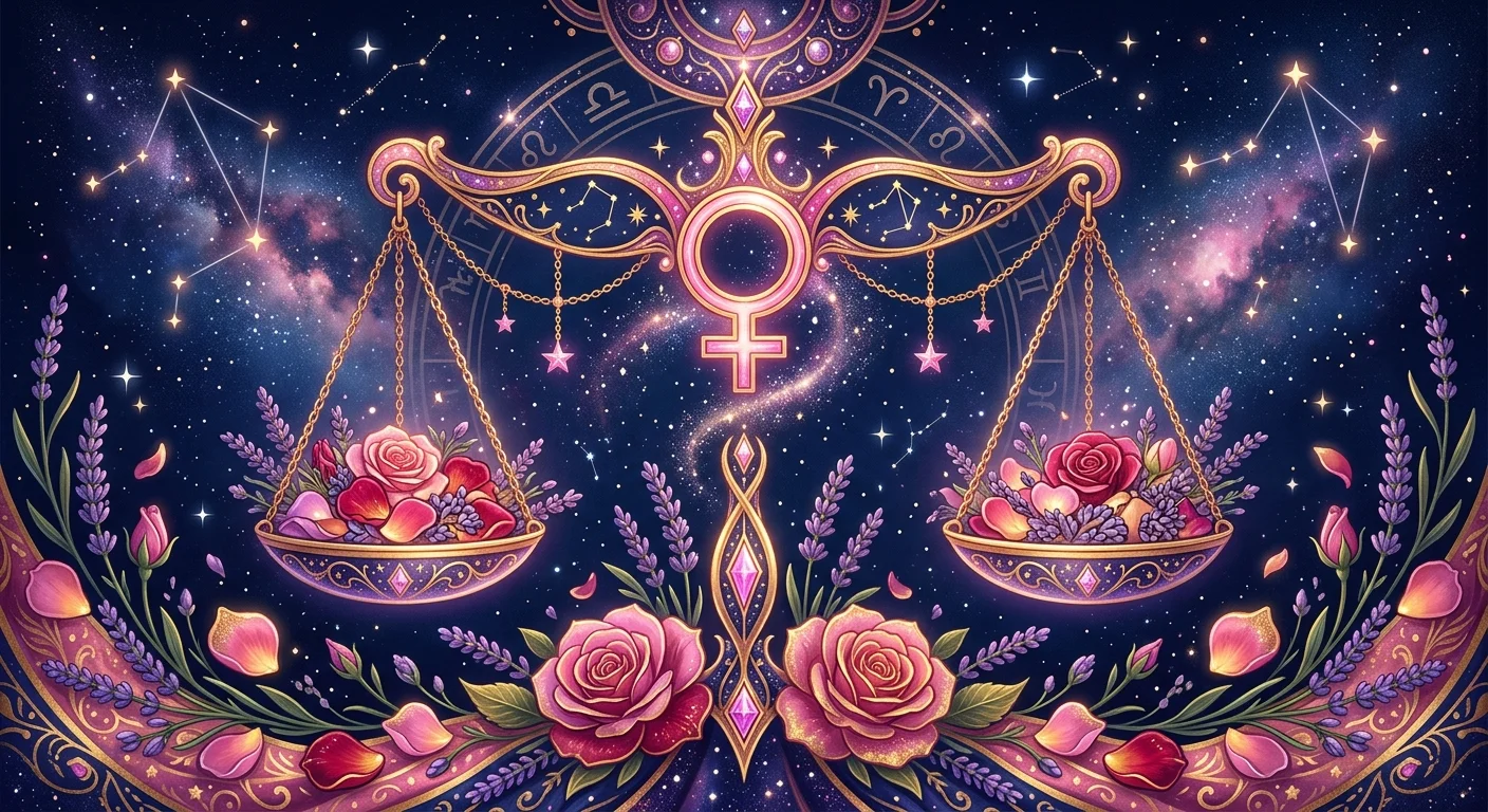 アセンダント天秤座を象徴する天秤と金星のイラスト