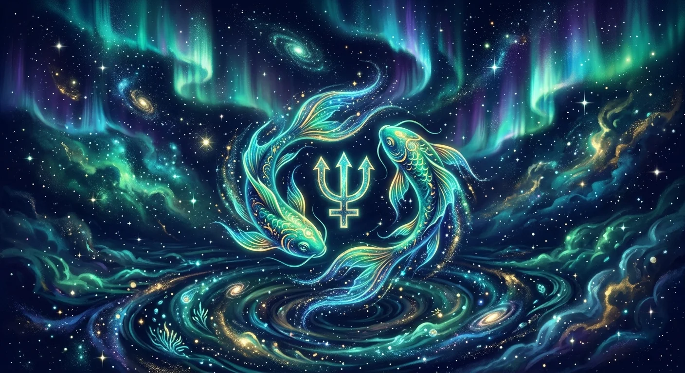 アセンダント魚座を象徴する二匹の魚と海王星のイラスト