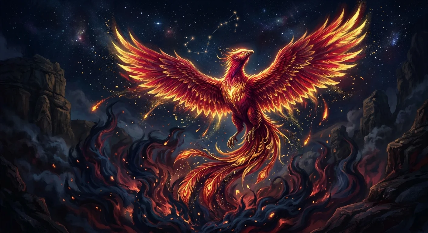 蠍座の変容と再生を象徴するフェニックスのイラスト