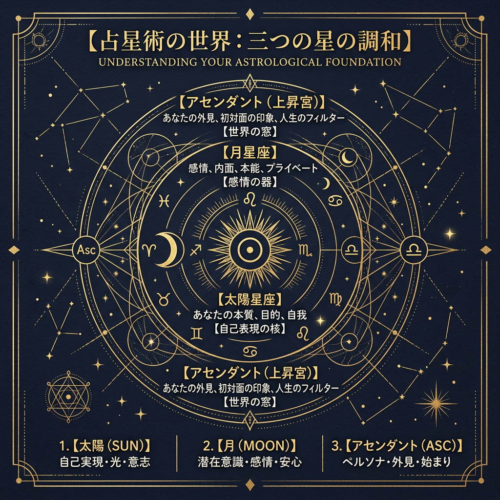 太陽星座・月星座・アセンダントの三層モデル図解