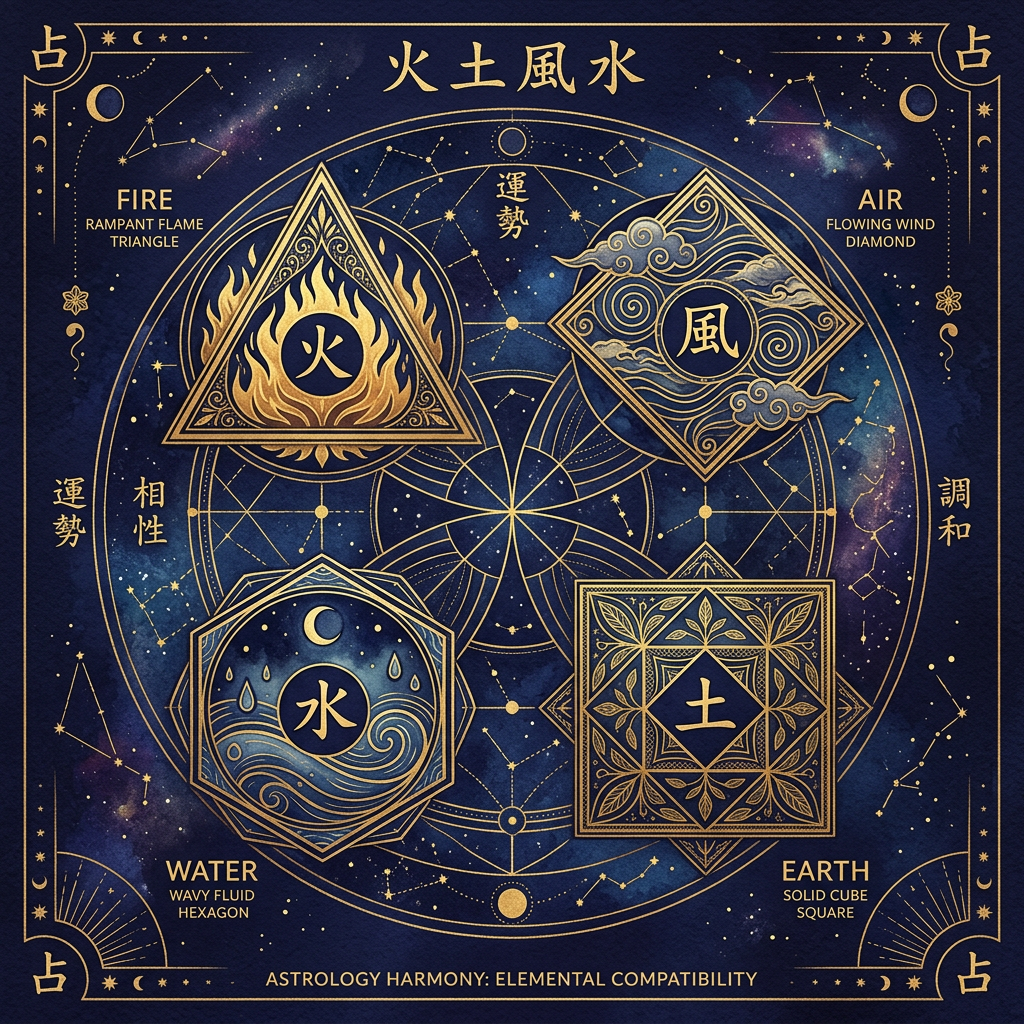 占星術エレメント（火・土・風・水）の相性イメージ
