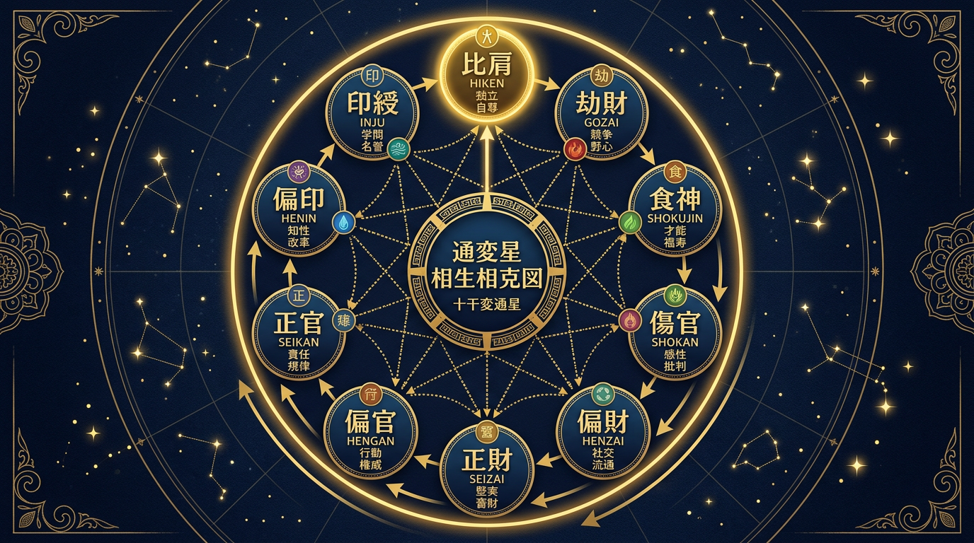 十神（通変星）の相関関係を示す図