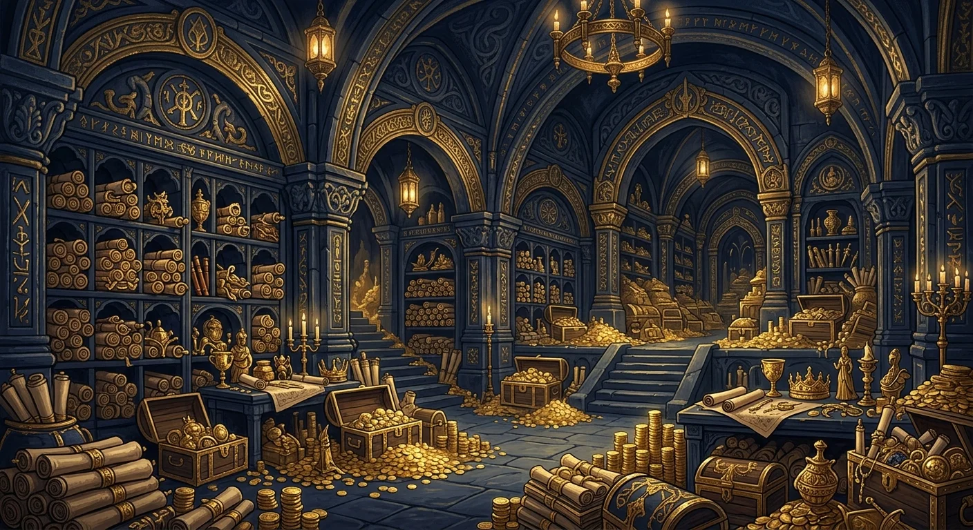 墓の蓄積と保管を象徴する宝物庫のイラスト