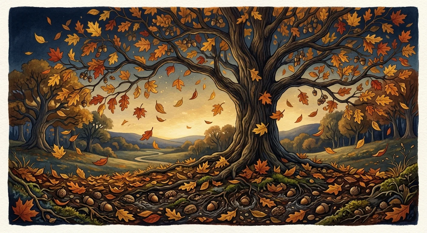 内面の成長と変容を象徴する秋の風景イラスト