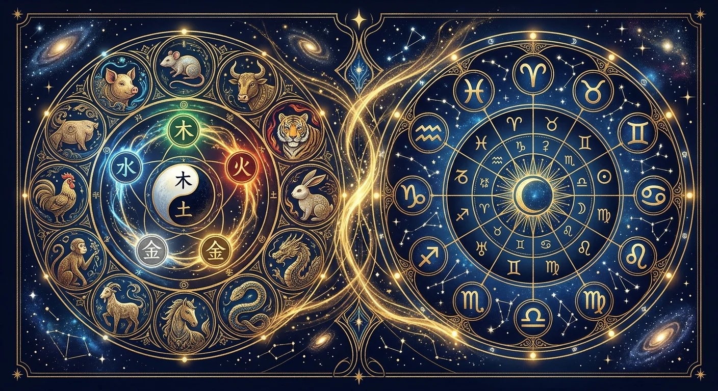 東洋占術と西洋占術の横断比較イメージ