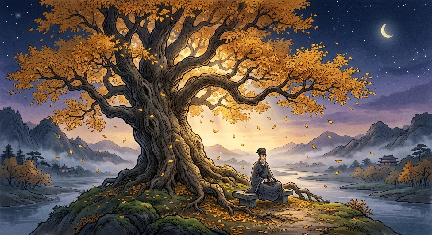 衰の円熟と知恵を象徴する秋の木のイラスト