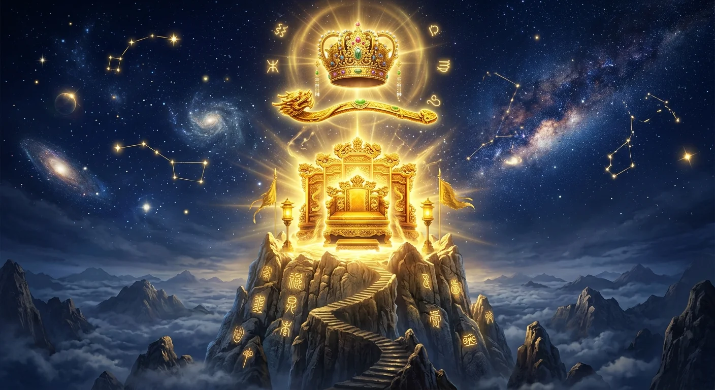 帝旺の頂点のエネルギーを象徴する王座のイラスト