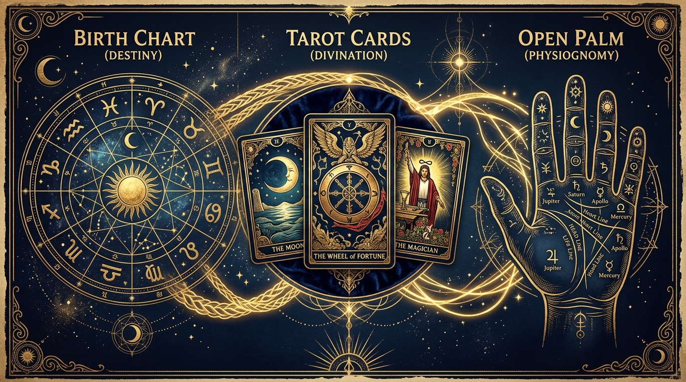 命術・卜術・相術の3分類比較イラスト