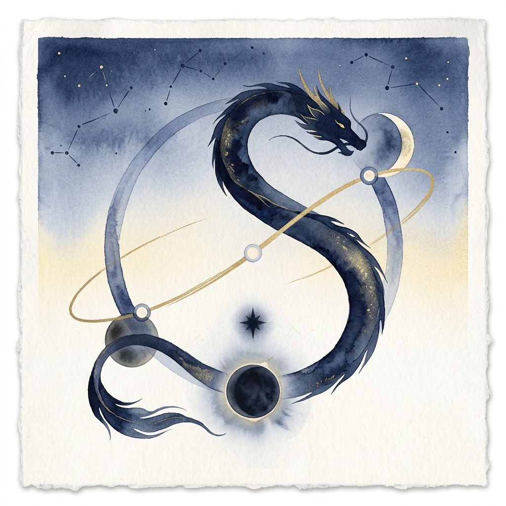 ドラゴンヘッドの天文学的な仕組みを示すイラスト — 黄道と白道の交差点