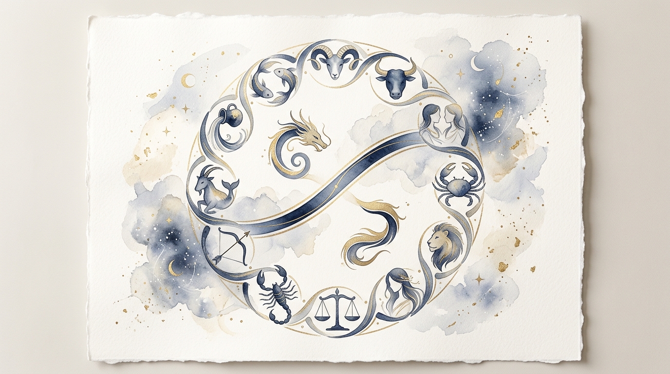 12星座とドラゴンヘッドのノード軸を示すイラスト