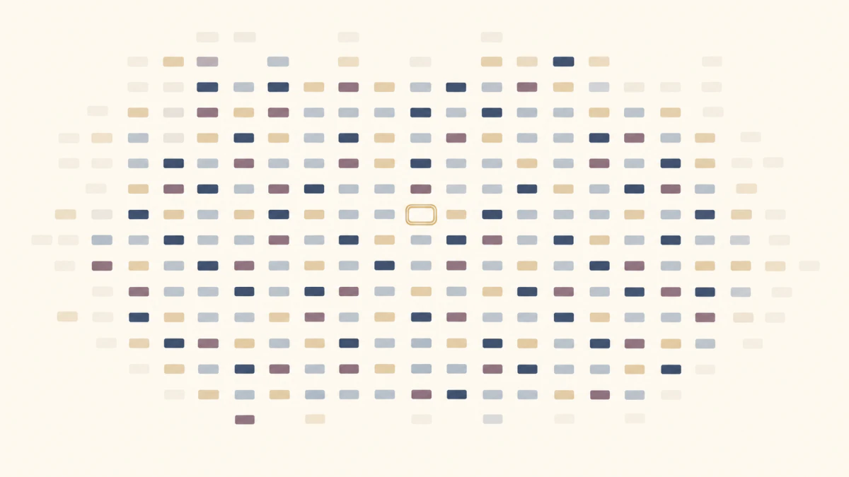 A dense abstract matrix of blank geometric cells with faded edges and one softly highlighted cell