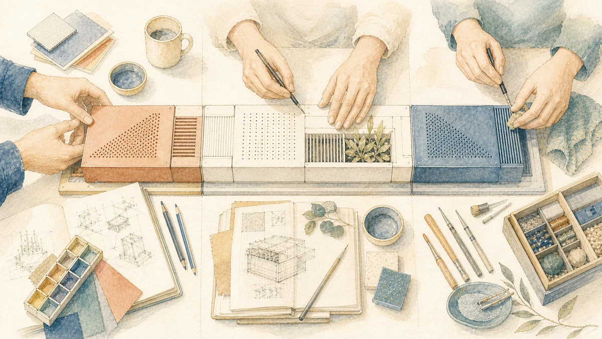 Three sets of hands initiate, document, and maintain one shared modular project