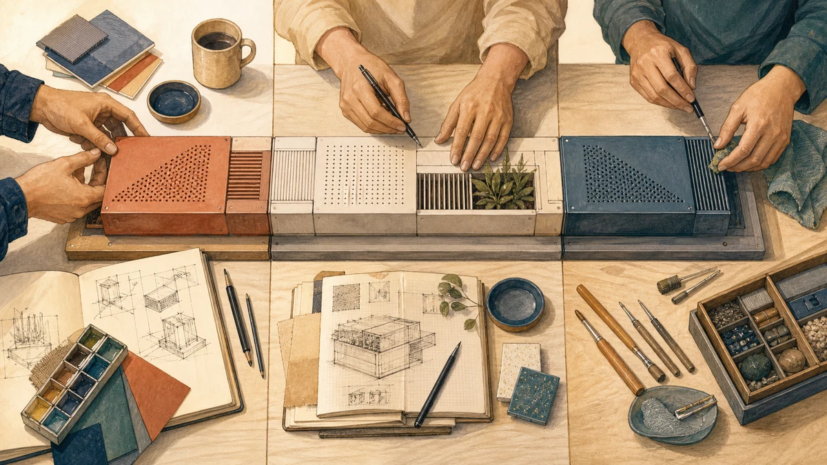 Three sets of hands initiate, document, and maintain one shared modular project