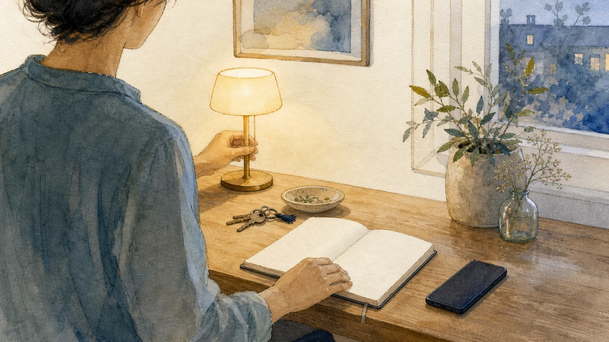 A person creates a quiet pause at home before returning to a planned conversation, showing emotional regulation supporting intention
