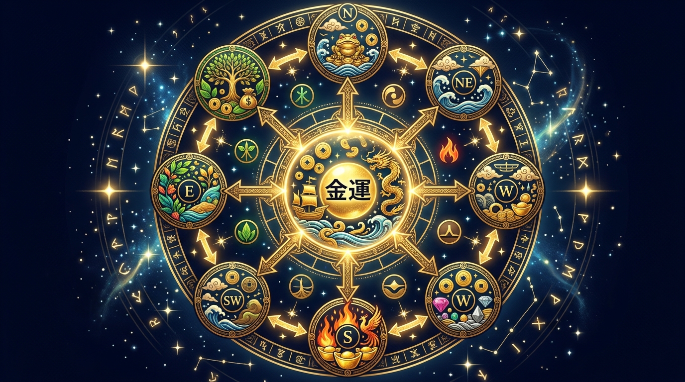 風水で金運アップ！方角・色・インテリアの関連図