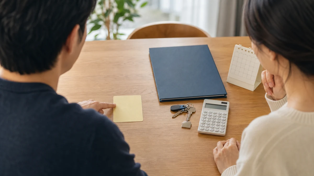 自分の希望を示すカードと、契約・費用・日程などの現実条件を分けて二人で確認する様子