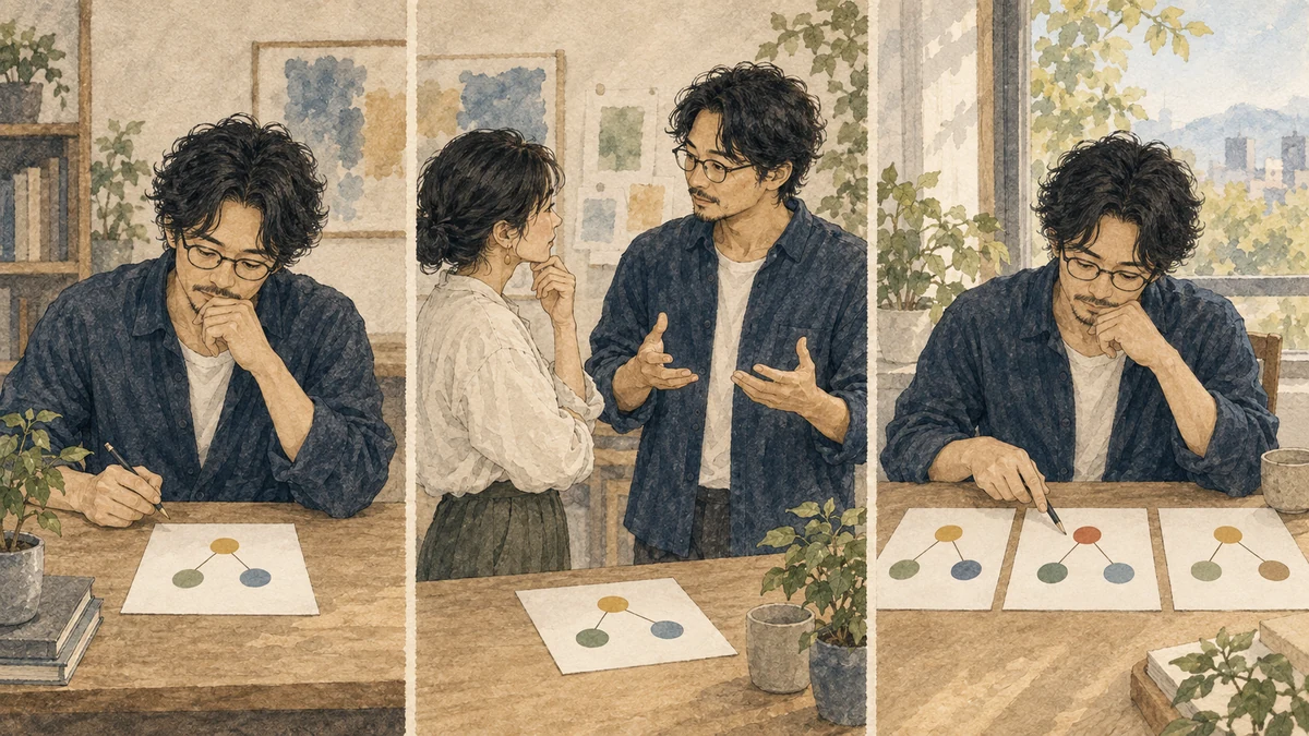 同じ課題を一人・短い対話後・記録比較の三つの条件で観察する人