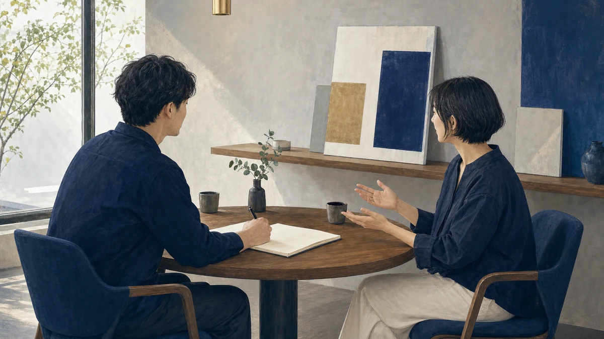 初対面の印象と後から変わった印象を話し合い、ノートに記録する二人
