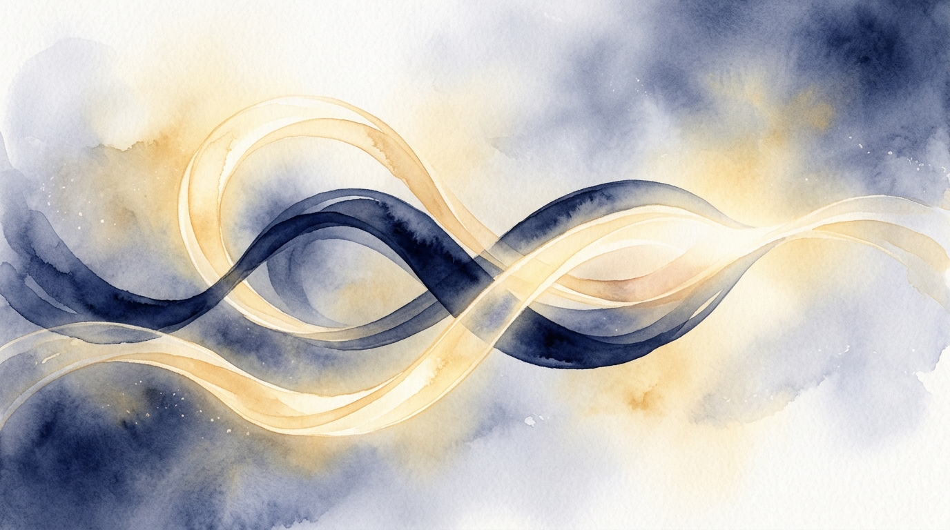 2つの光のリボンが調和して交差するイメージ：覚醒数2の「つながりの認識」を象徴