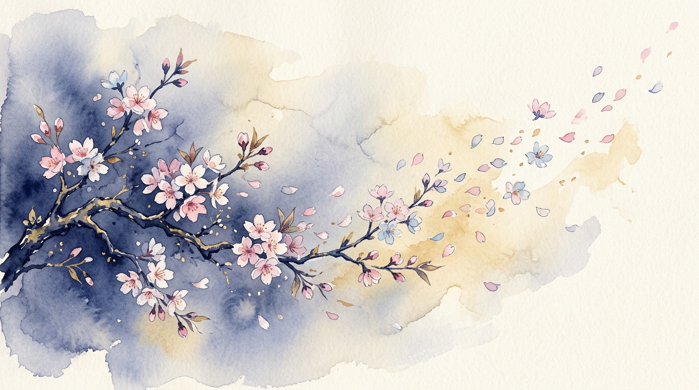 風に舞う桜の花びらのイラスト：手放しと季節の刷新を象徴