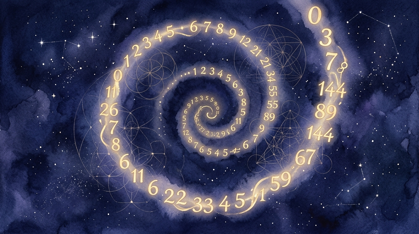 カバラ数秘術の運命数計算で数字が縮約されていく抽象イメージ