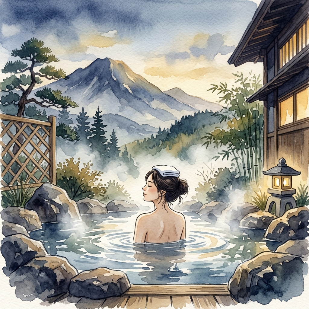 吉方位旅行で温泉を楽しむイメージ