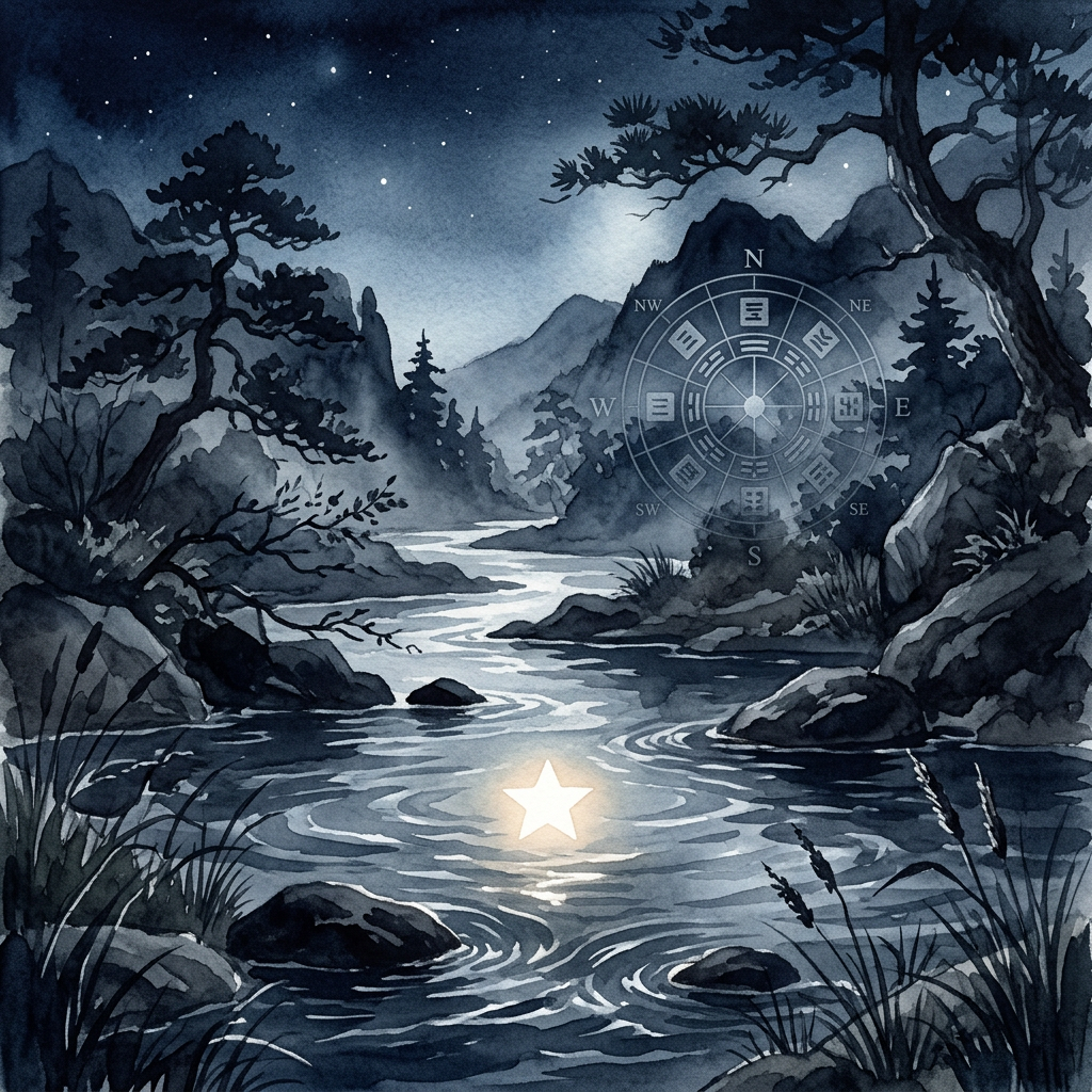 九星気学の一白水星を象徴する流水と白い星