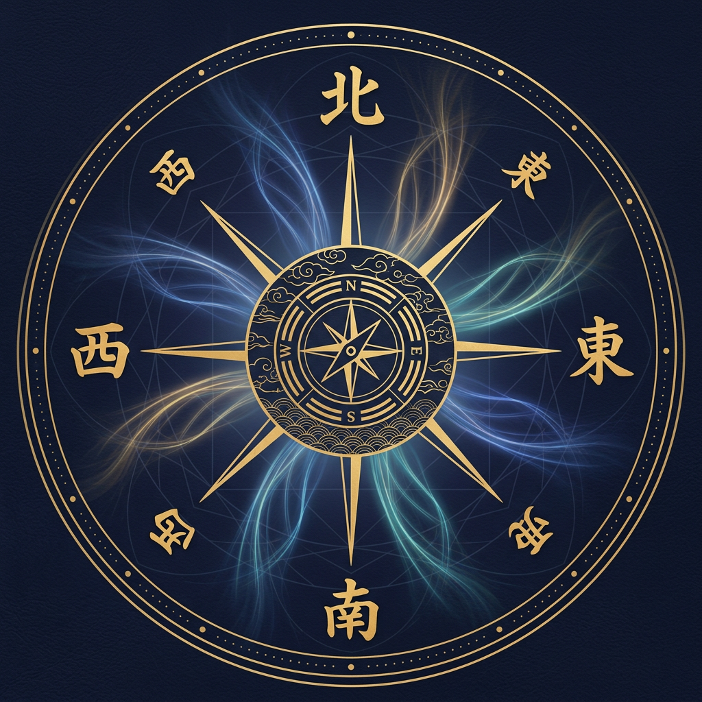 九星気学の吉方位術に使われる方角図（八方位と五黄殺・暗剣殺の概念）
