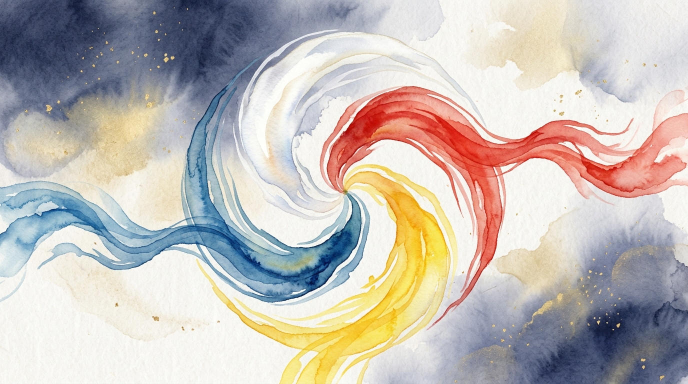 マヤ暦の4色（赤白青黄）の調和のイメージ