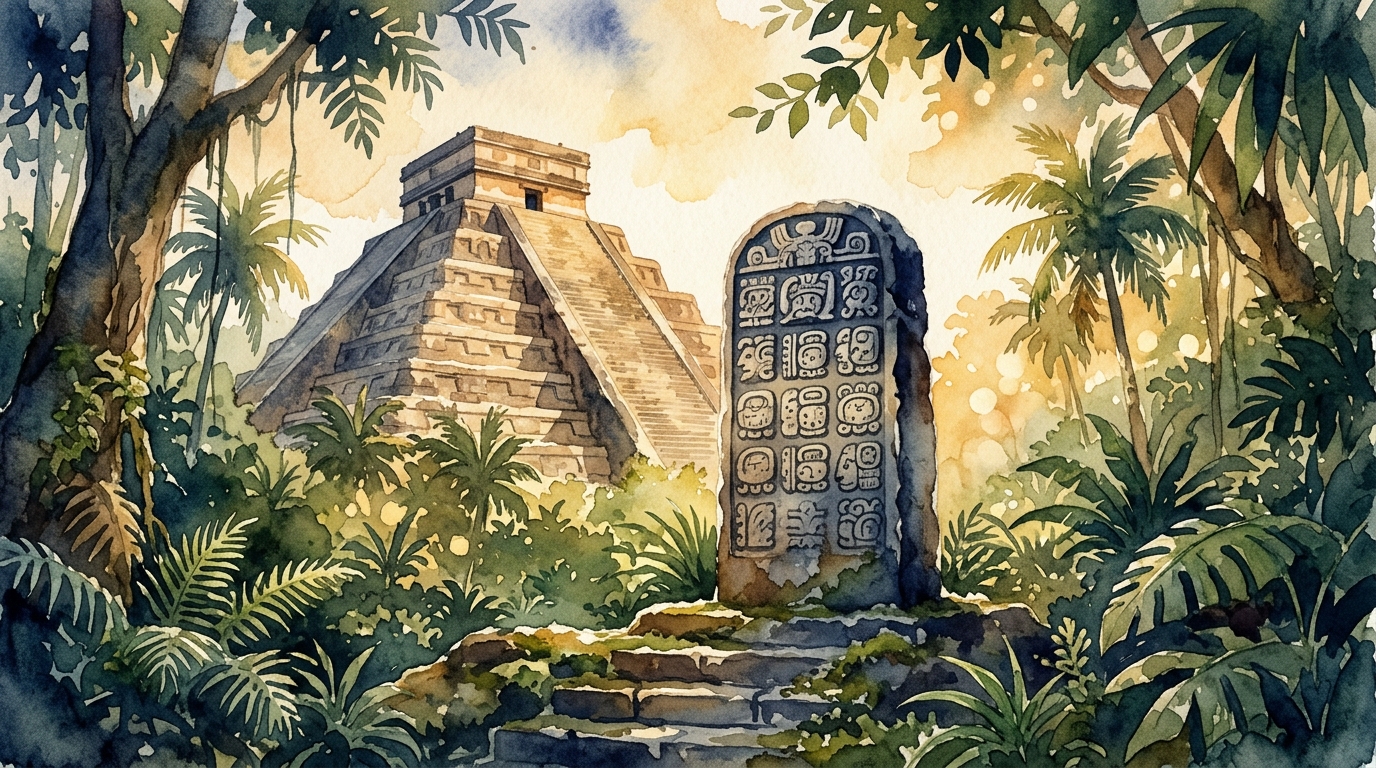 マヤ文明のツォルキン暦と太陽の紋章のイメージ