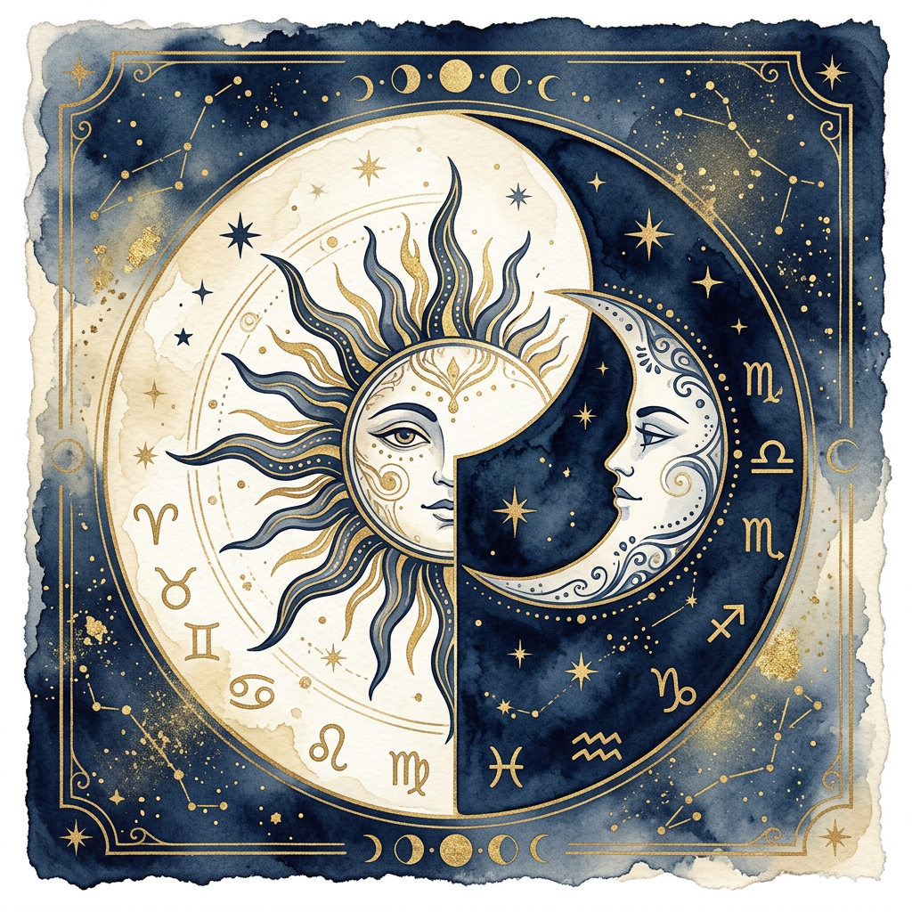 太陽星座と月星座の違いを示す天体イメージ
