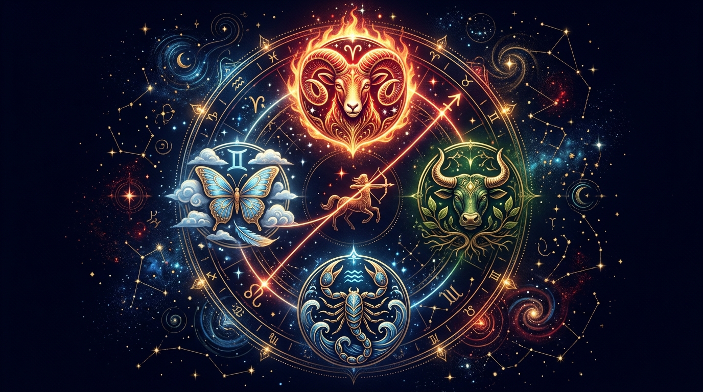 月星座牡羊座のエレメント別相性を示すイラスト