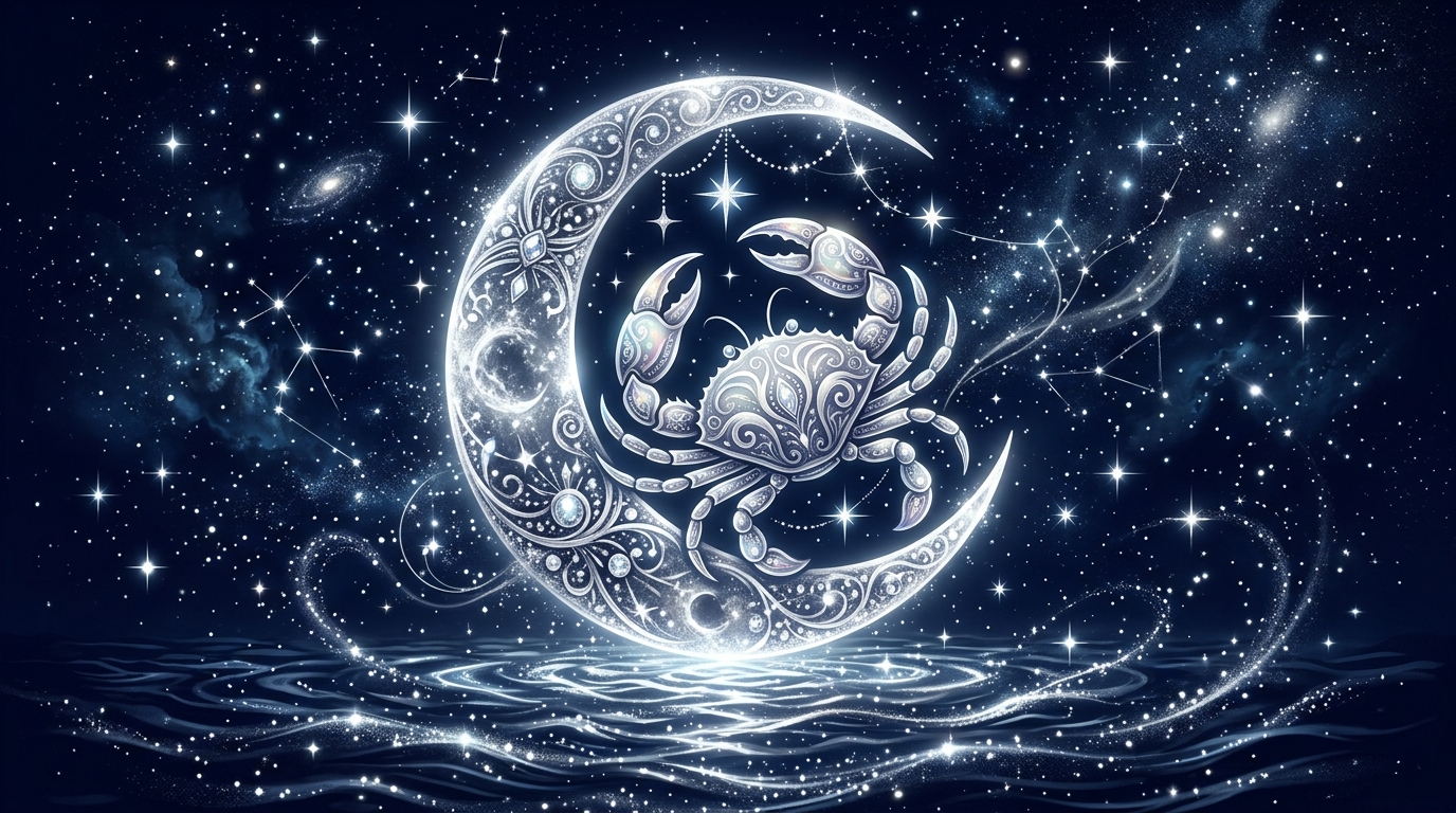 月星座蟹座を象徴する月と蟹座のシンボルイラスト