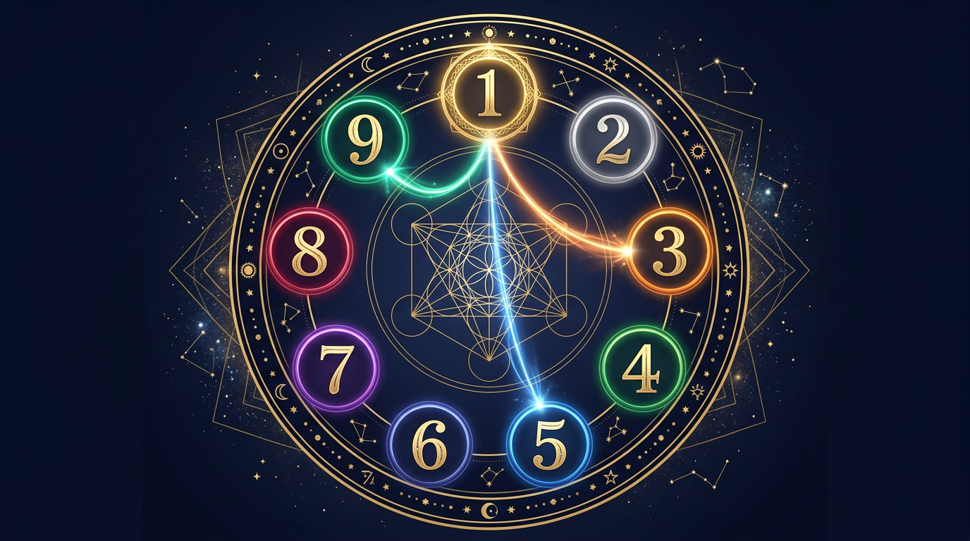 数秘術1と他ナンバーの相性を示す数字の配置図