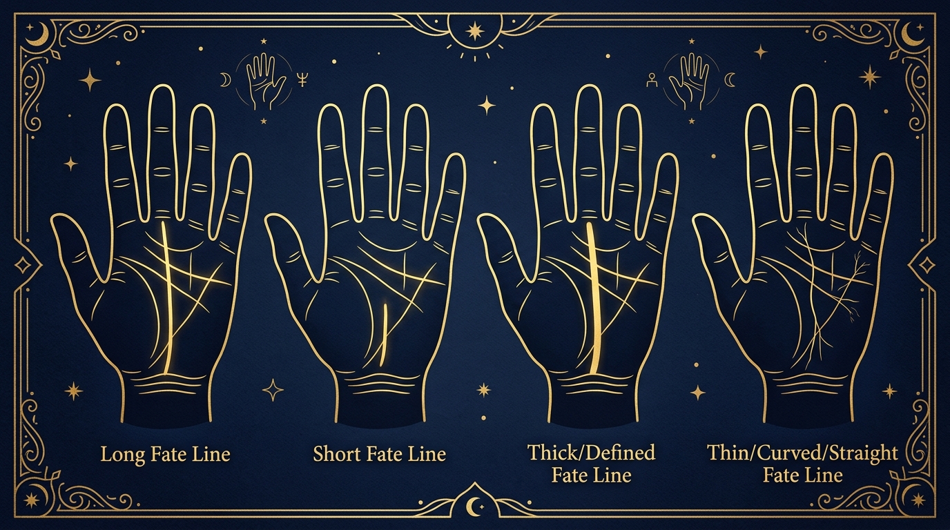 手相の運命線のパターン別比較イラスト