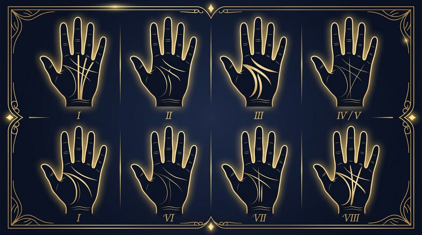 手相の覇王線のパターン別比較イラスト