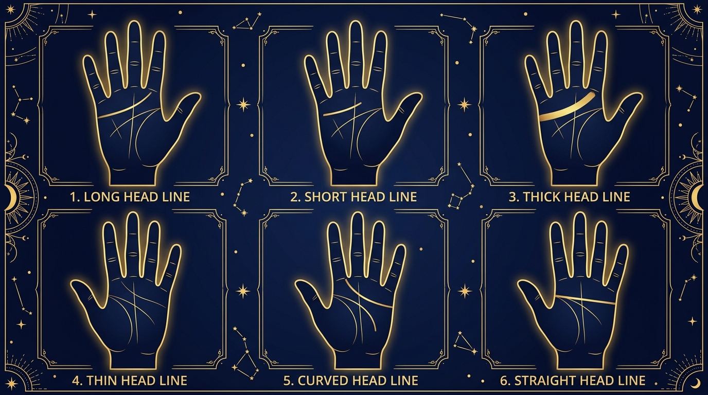 手相の頭脳線のパターン別比較イラスト