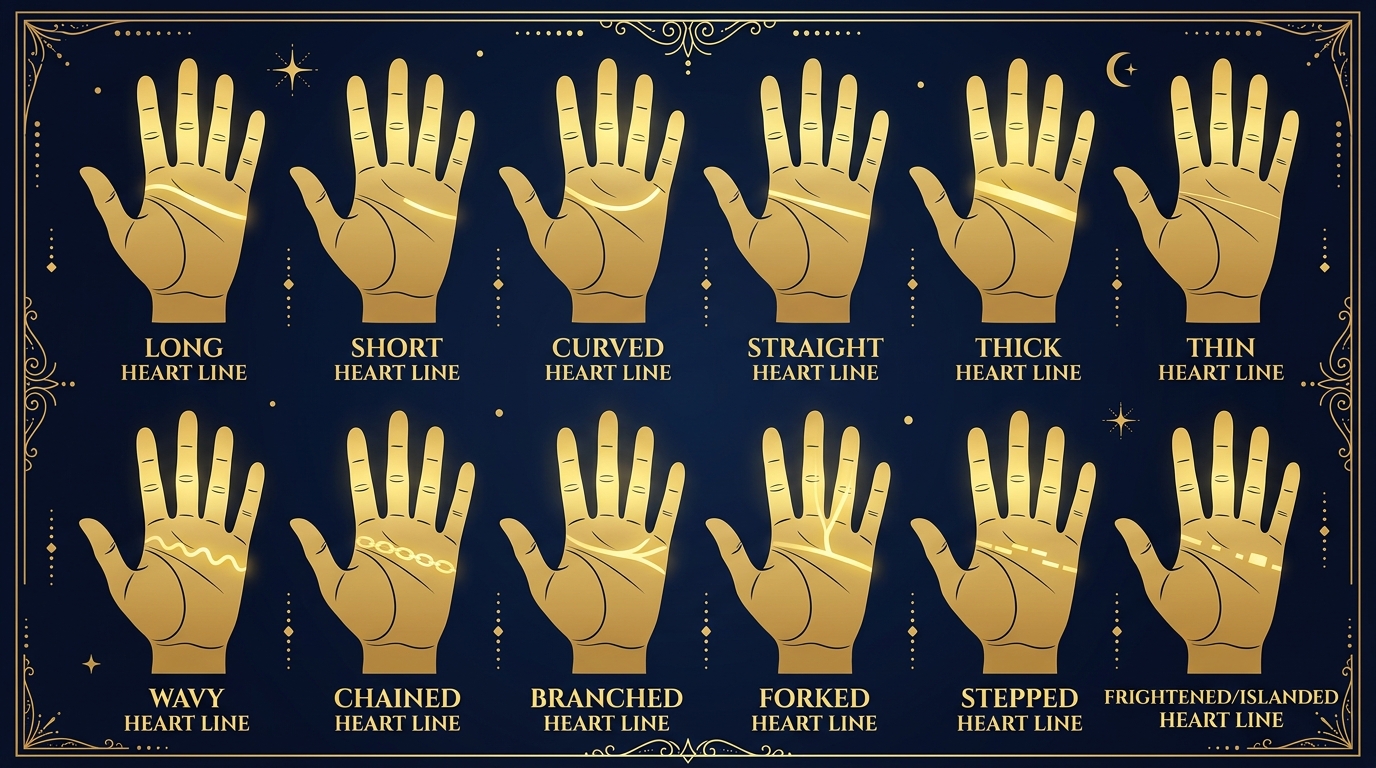 手相の感情線のパターン別比較イラスト