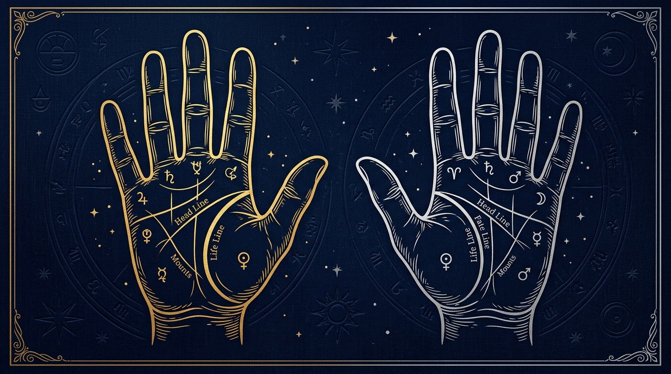 手相の生命線のカーブの大きさの違いを比較したイラスト