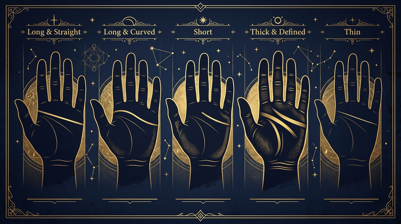 手相のますかけ線のパターン別比較イラスト