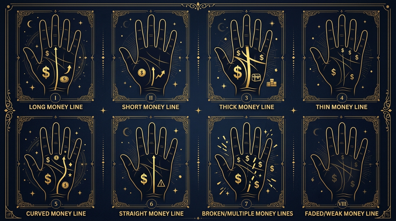 手相の金運の手相のパターン別比較イラスト