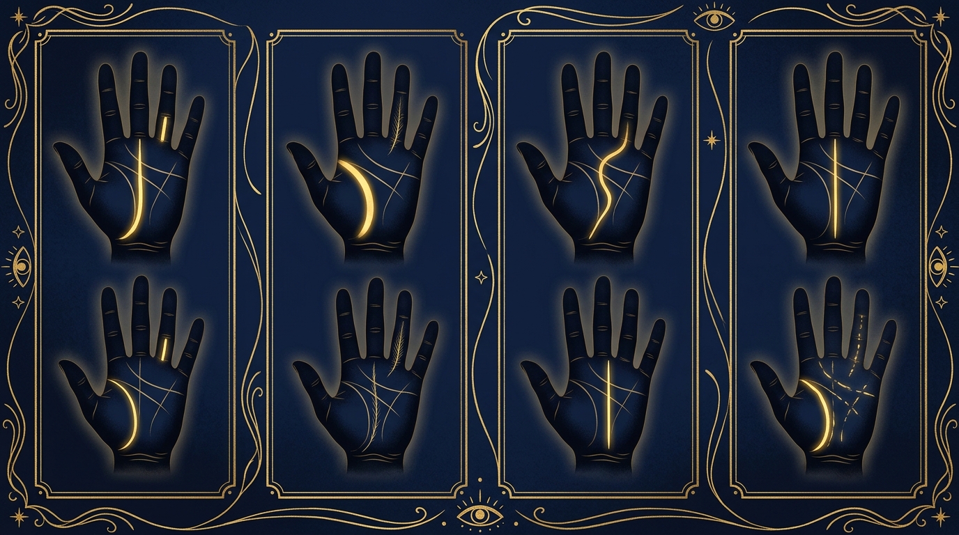 手相の太陽線のパターン別比較イラスト