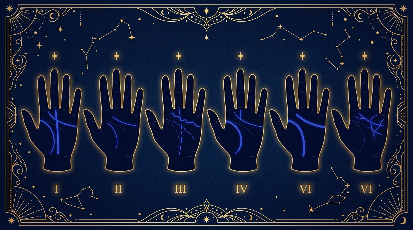 手相の仕事運の手相のパターン別比較イラスト