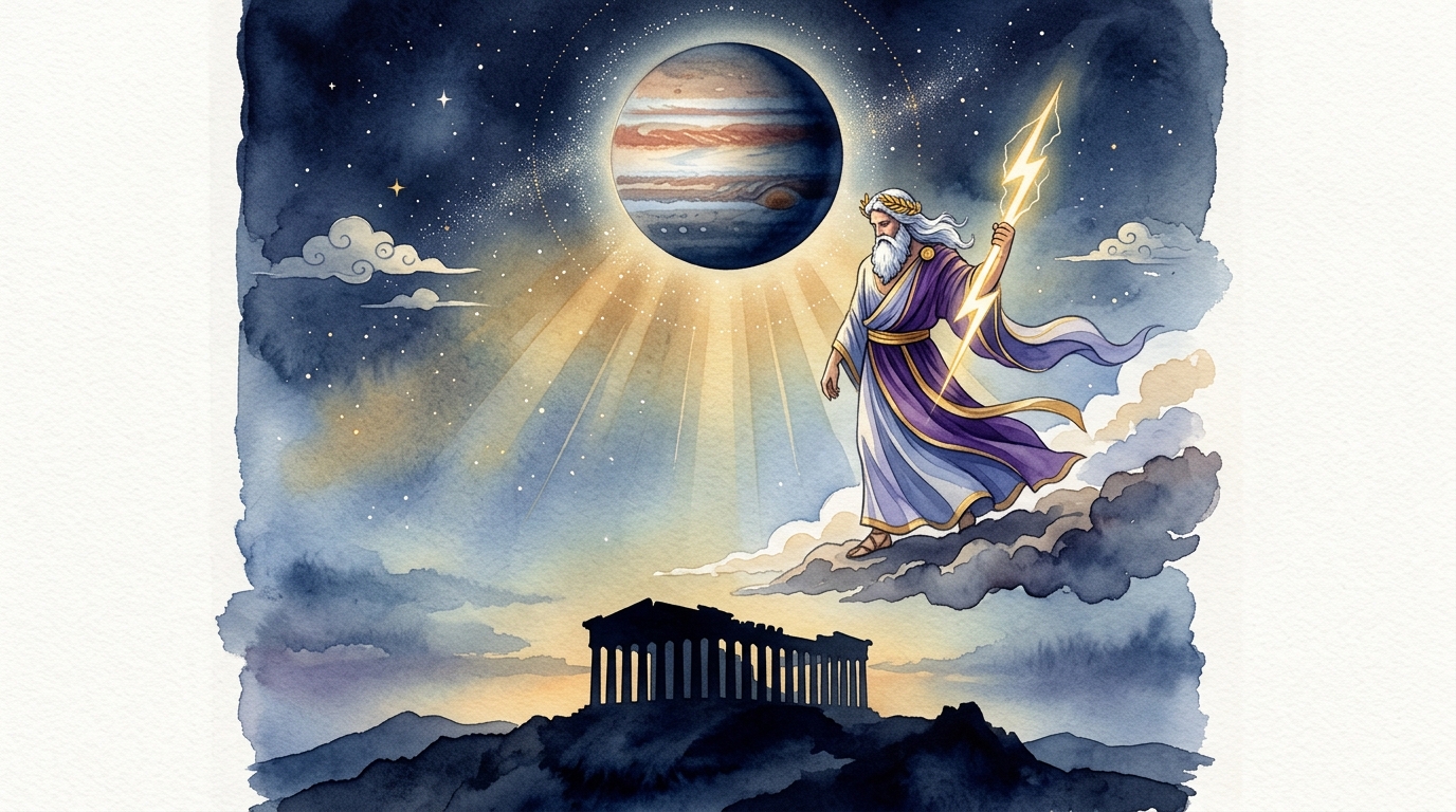 ギリシャ神話の主神ゼウスと木星のシンボル