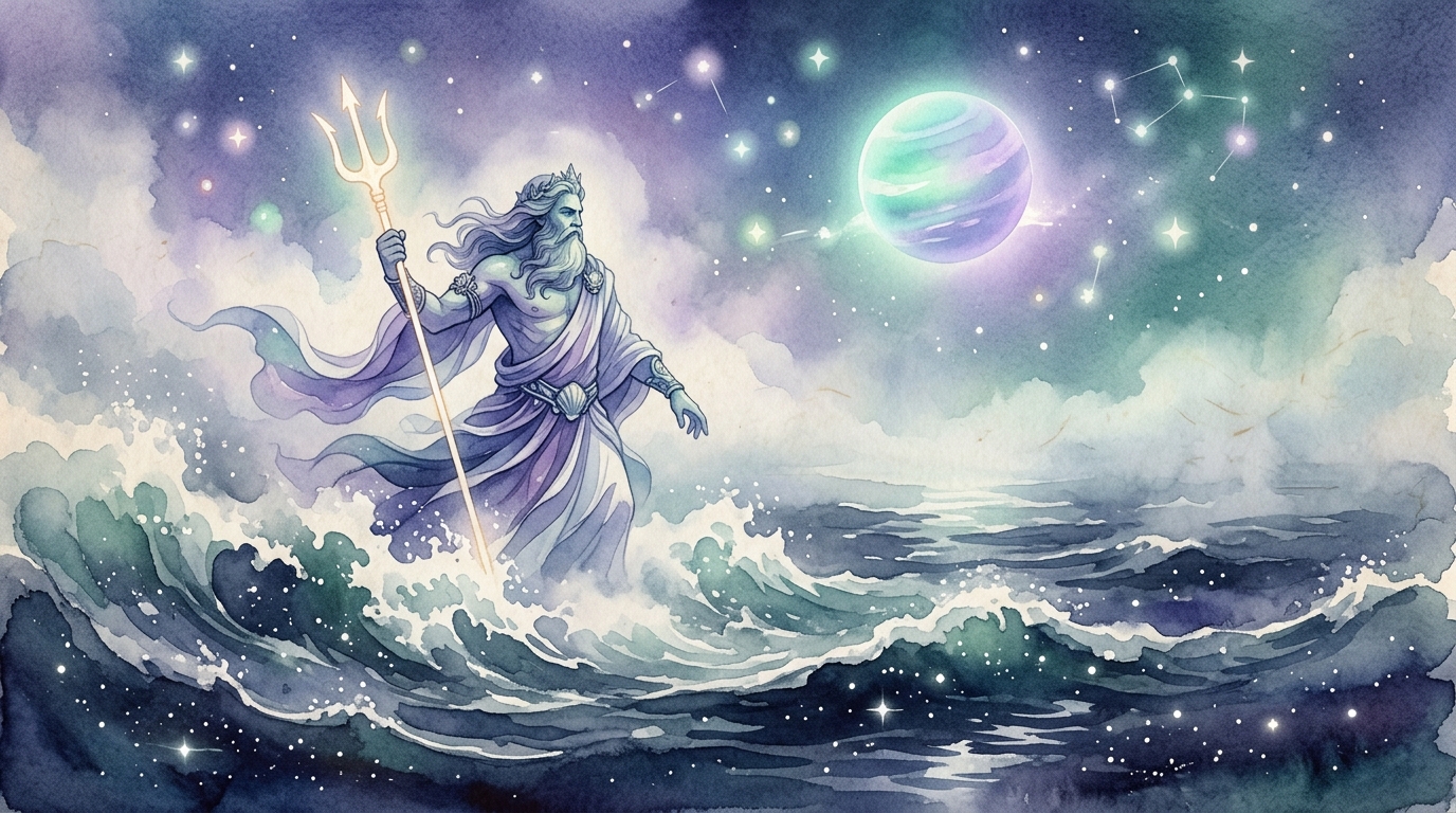 海神ネプチューンと海王星の幻想的なイメージ