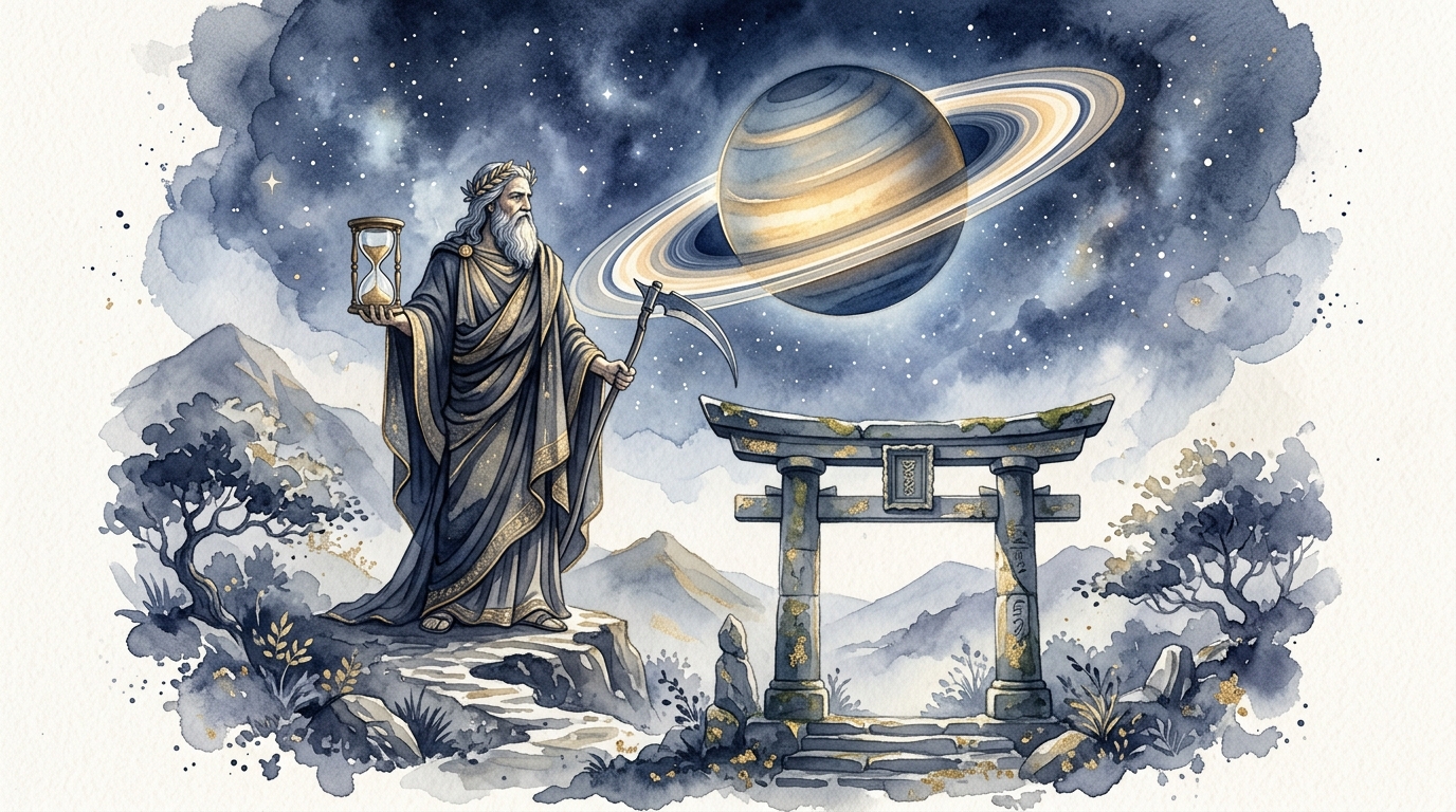時の神クロノスと土星のリングのイメージ