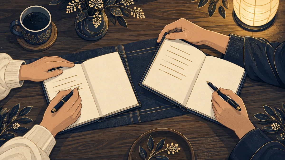 二人が別々のノートに希望を書き、見せ合って相談する