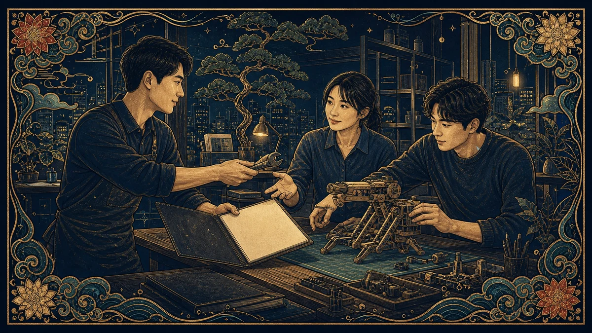 受け継いだ仕事を仲間と発展させる場面