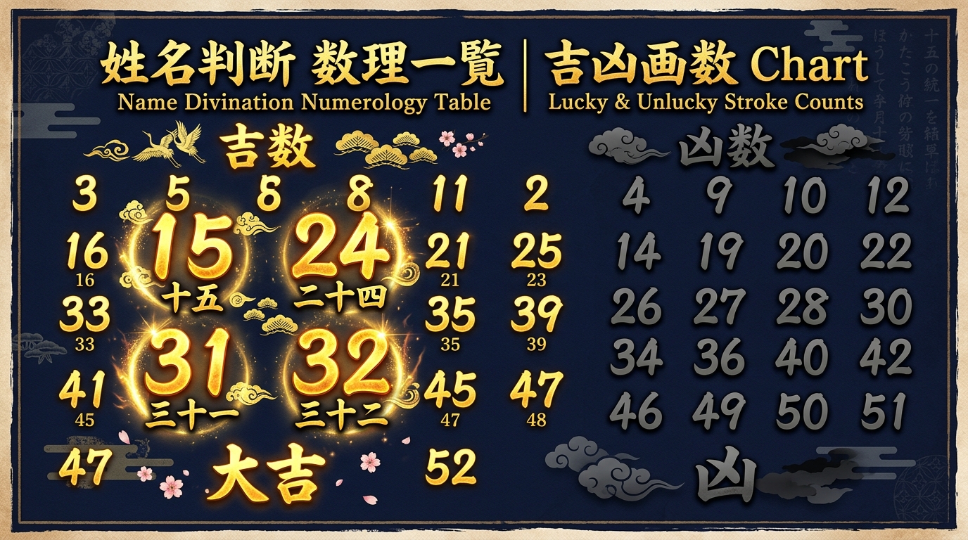 姓名判断の画数の吉凶分類を示すイラスト
